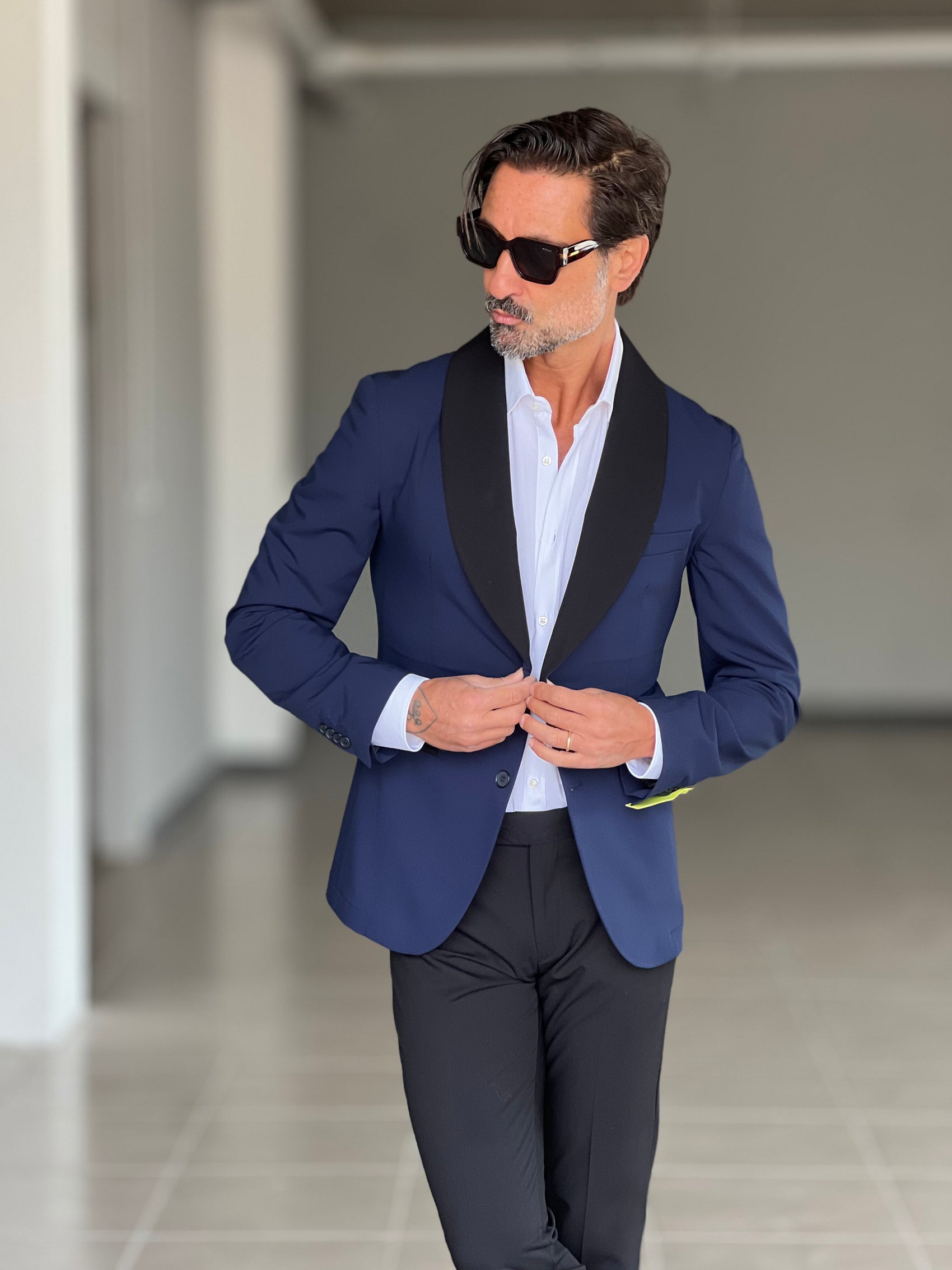 ABITO  SMOKING BLU REVER NERO PANTALONE NERO