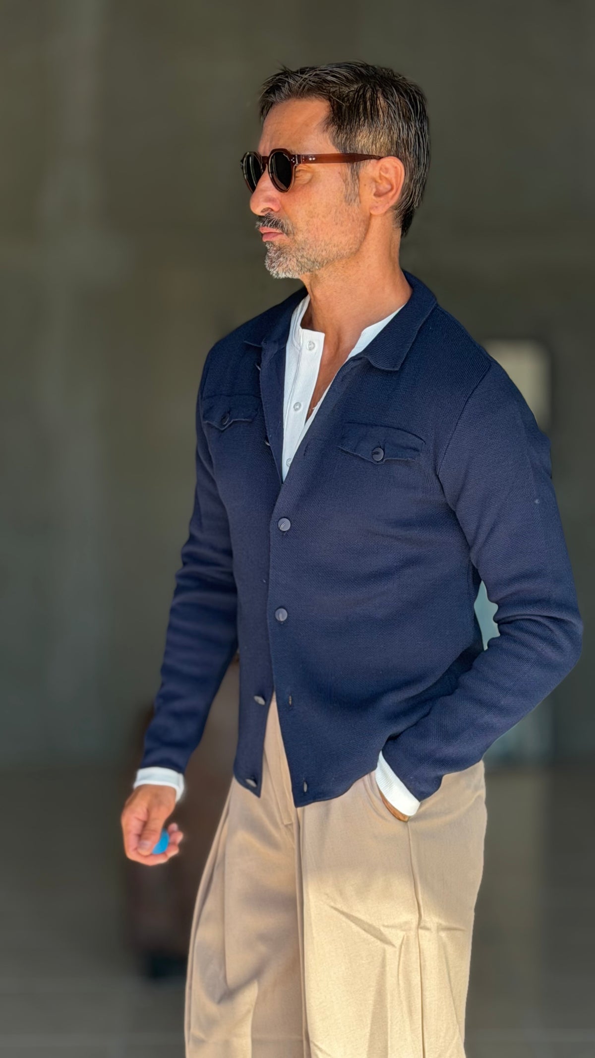 CARDIGAN  POLO BLU   BOTTONE COPERTO