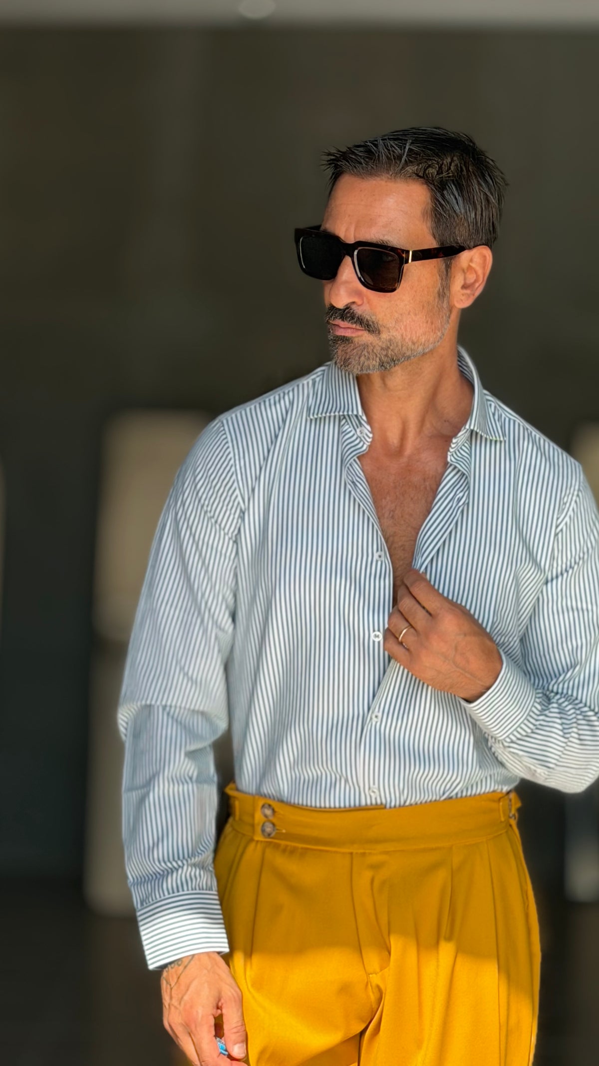 CAMICIA MILLERIGHE VERDE  STRETCH POPELINE DI COTONE