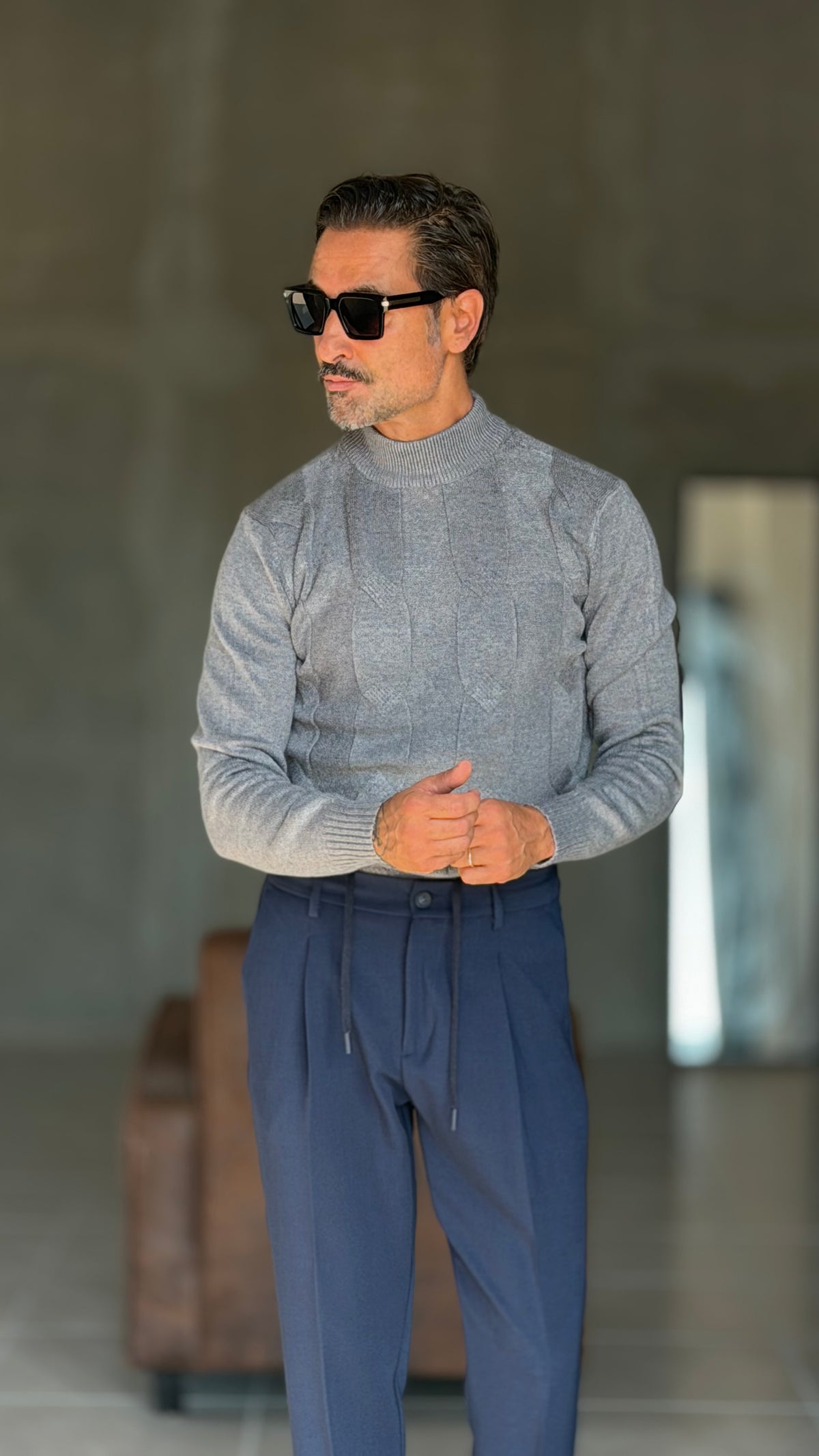 PULLOVER GRIGIO MEZZO COLLO TRECCIA VISCOSA