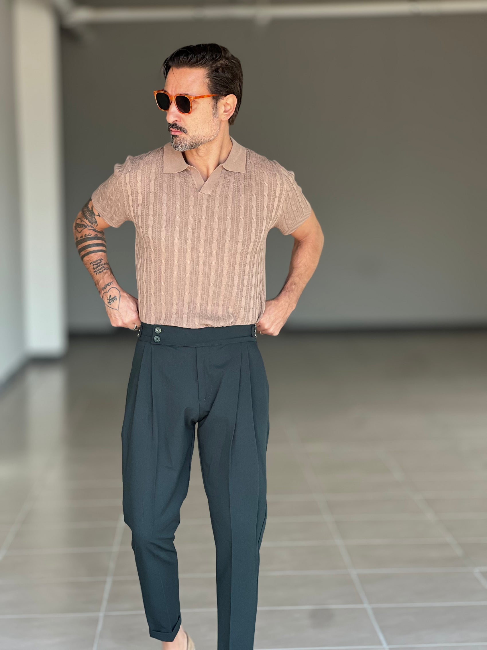 PANTALONE VERDE VITA ALTA PINCES VISCOSA