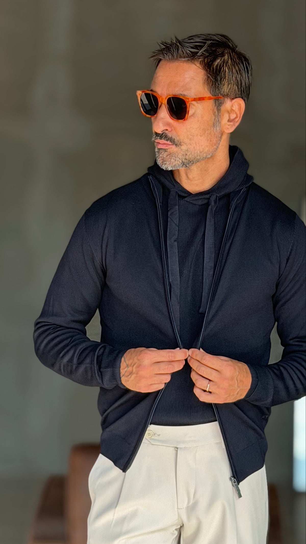 CARDIGAN  BLU RASATO DOPPIA ZIP  HAMAKI-HO VISCOSA E MISTI