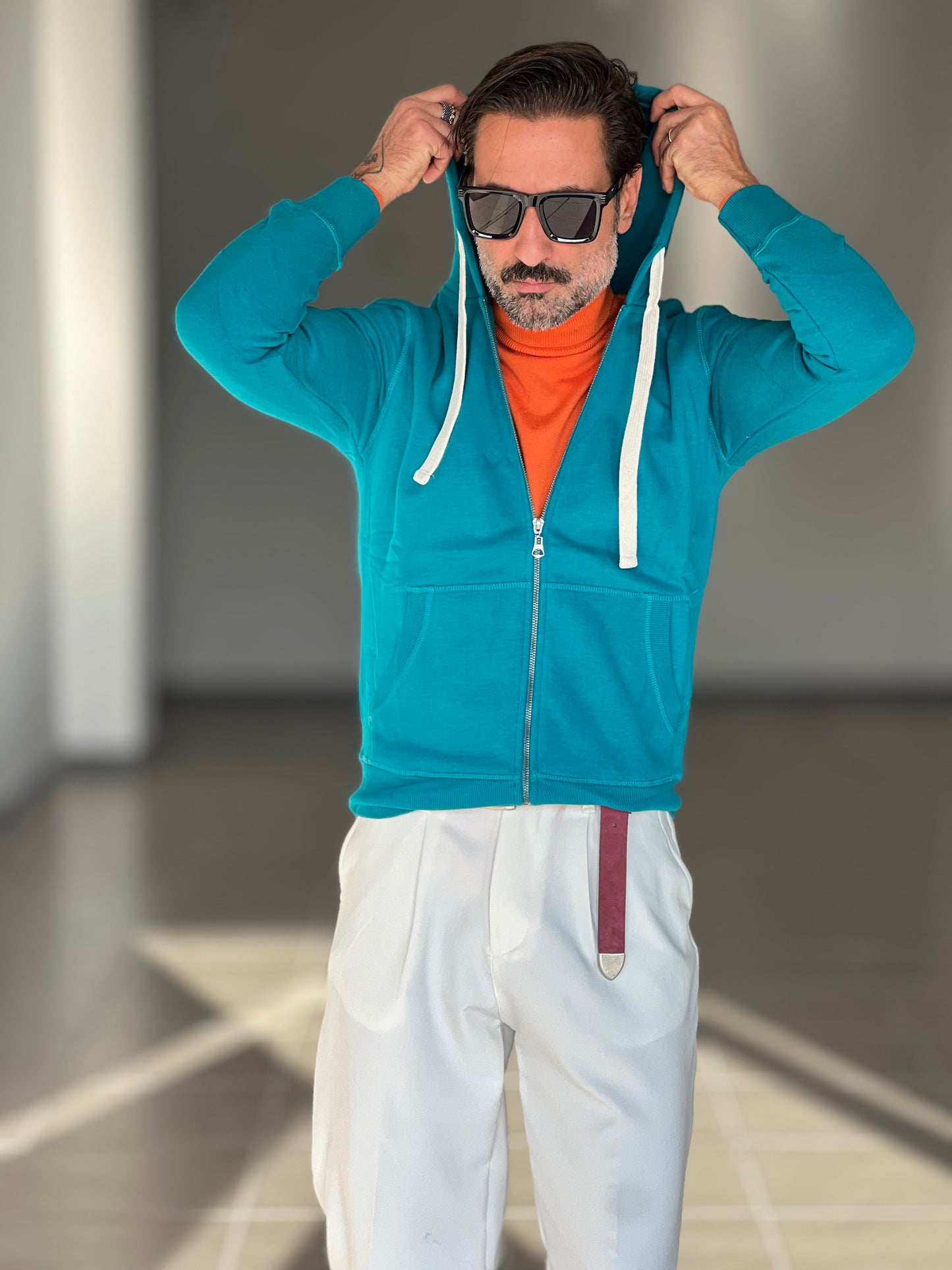 FELPA PETROLIO  DOPPIATA ZIP