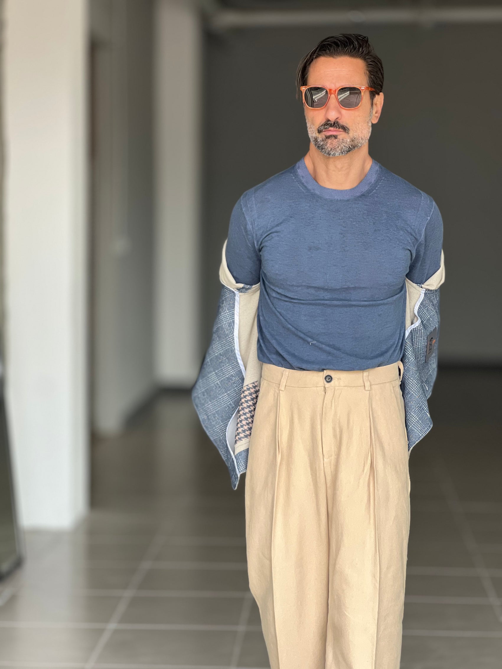 MAGLIA BLU COTONE TINTO  FREDDO