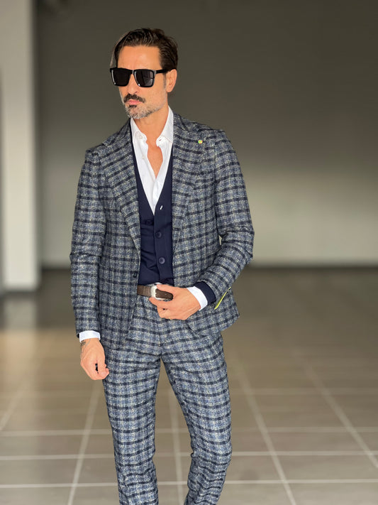 ABITO TARTAN BLU E GRIGIO