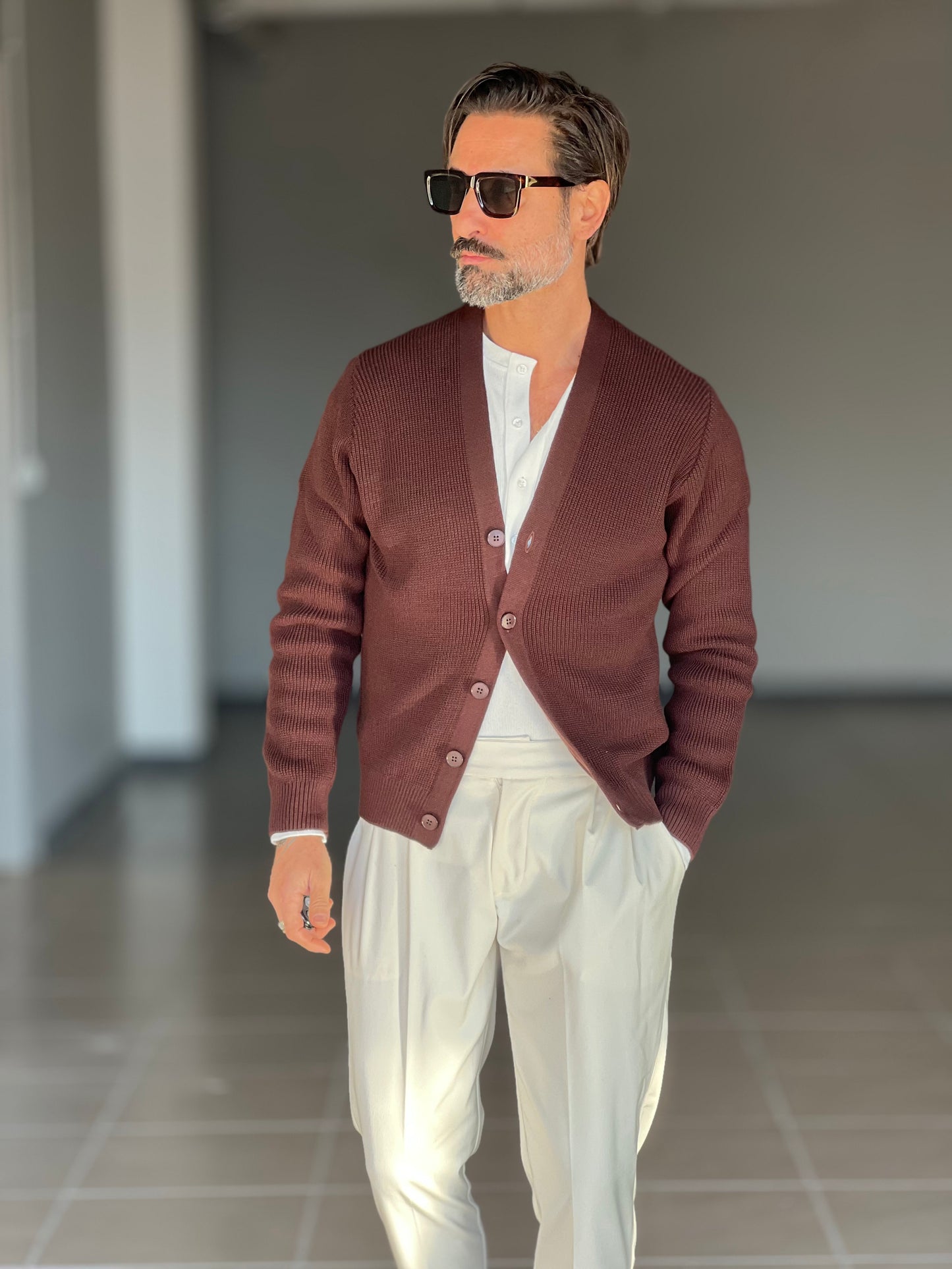 BEIGE COTTON OPEN CARDIGAN