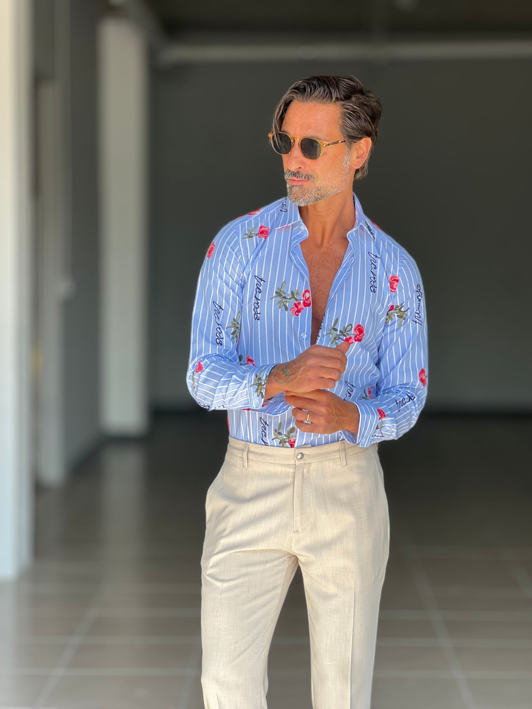 *CAMICIA  BACCHETTA LARGA STAMPA E RICAMO