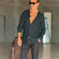 CAMICIA COREANA. NERA GOFFRATA COTONE  EFFETTO LINO 278