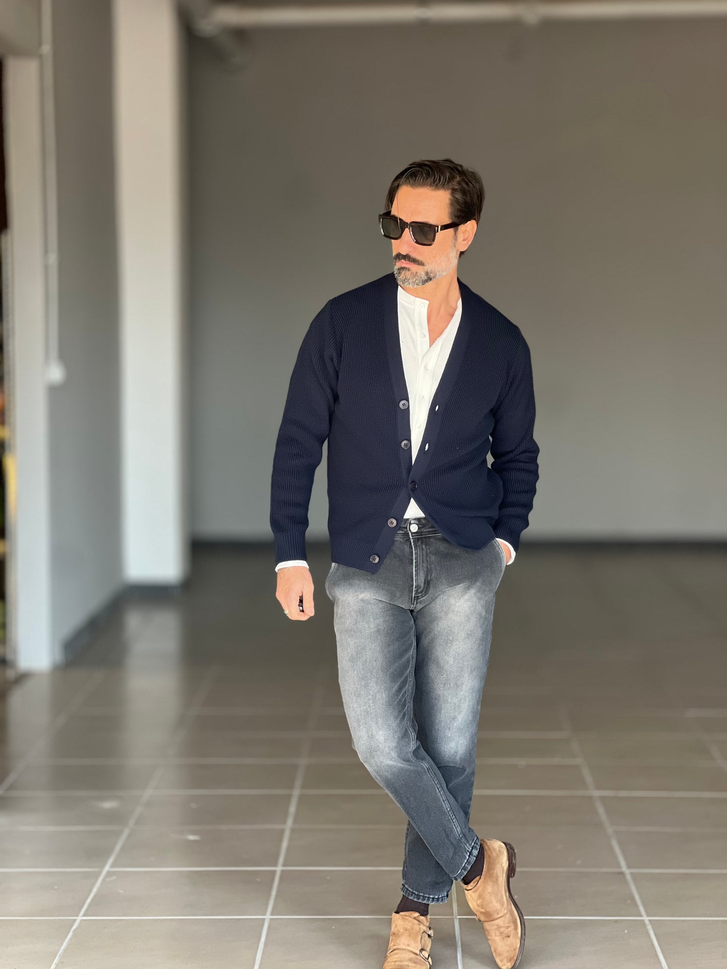 BEIGE COTTON OPEN CARDIGAN