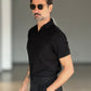 POLO NERA  LAVORAZIONE DIAGONALE  COLLO AMERICANO
