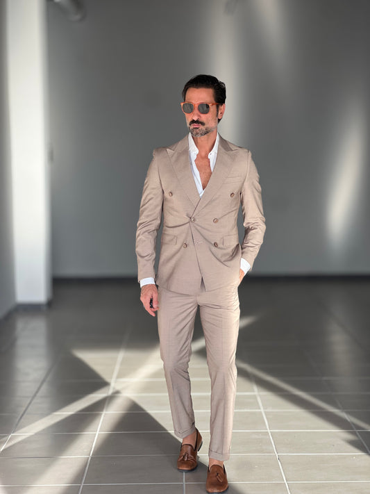 ABITO  TABACCO  DOPPIOPETTO BOTTONE OSSO VISCOSA E MISTI