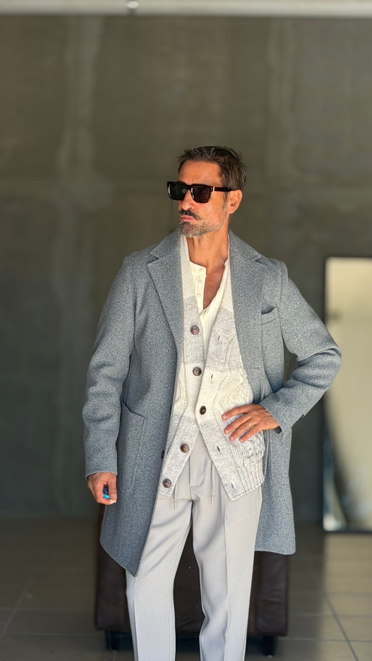 CARDIGAN MAGLIA INGLESE BANDA RIGA PANNA E  GRIGIO BL11