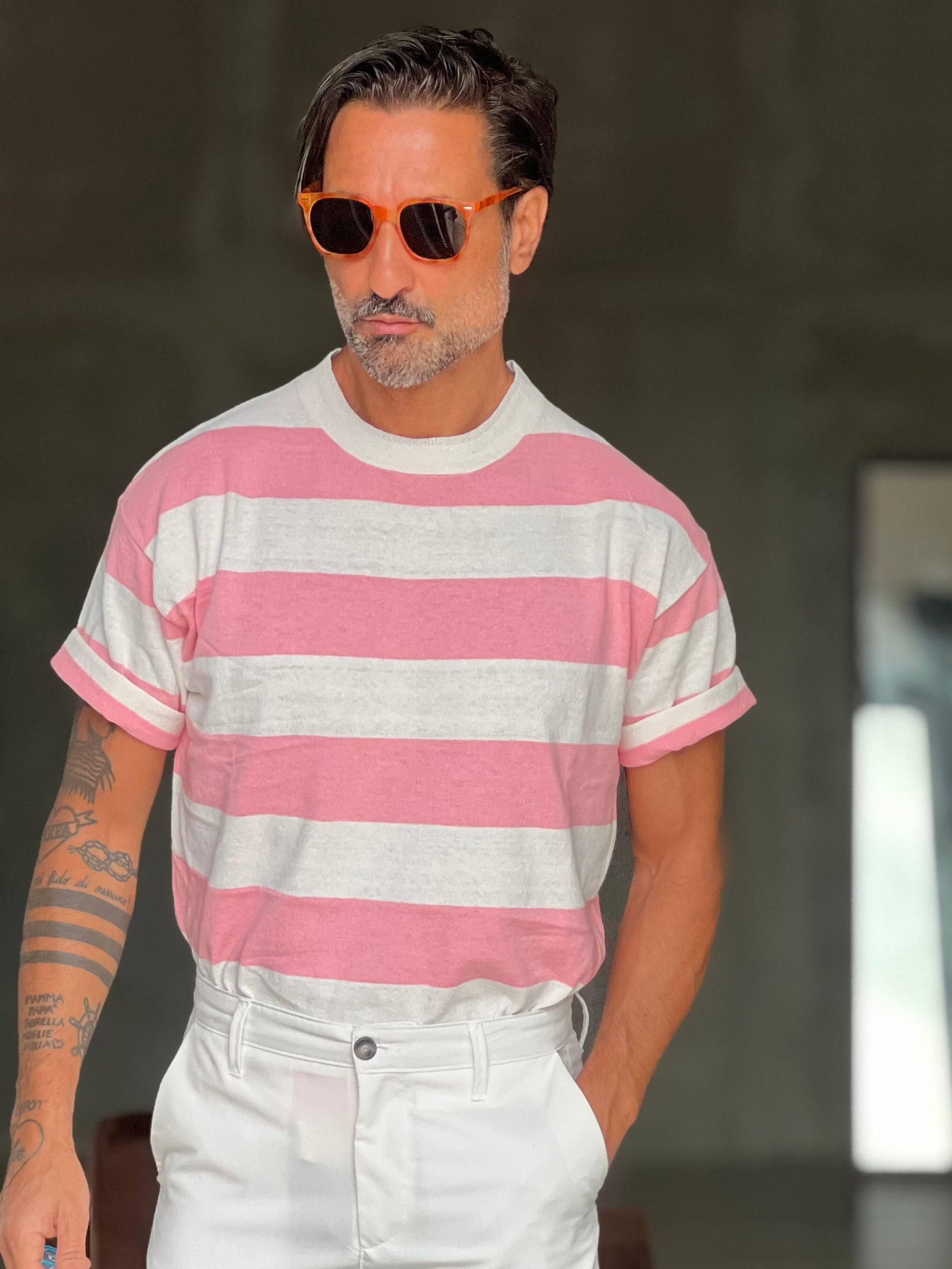 MAGLIA  GIRO RIGA ROSA E BIANCA 68