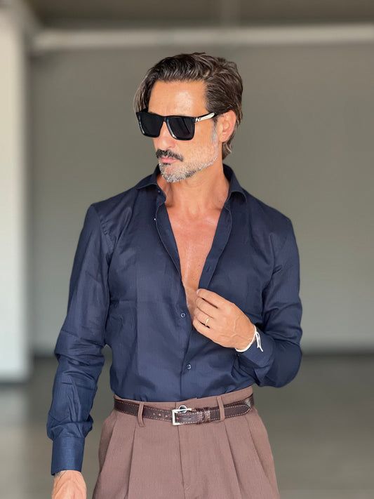 CAMICIA  BLU 100%LINO