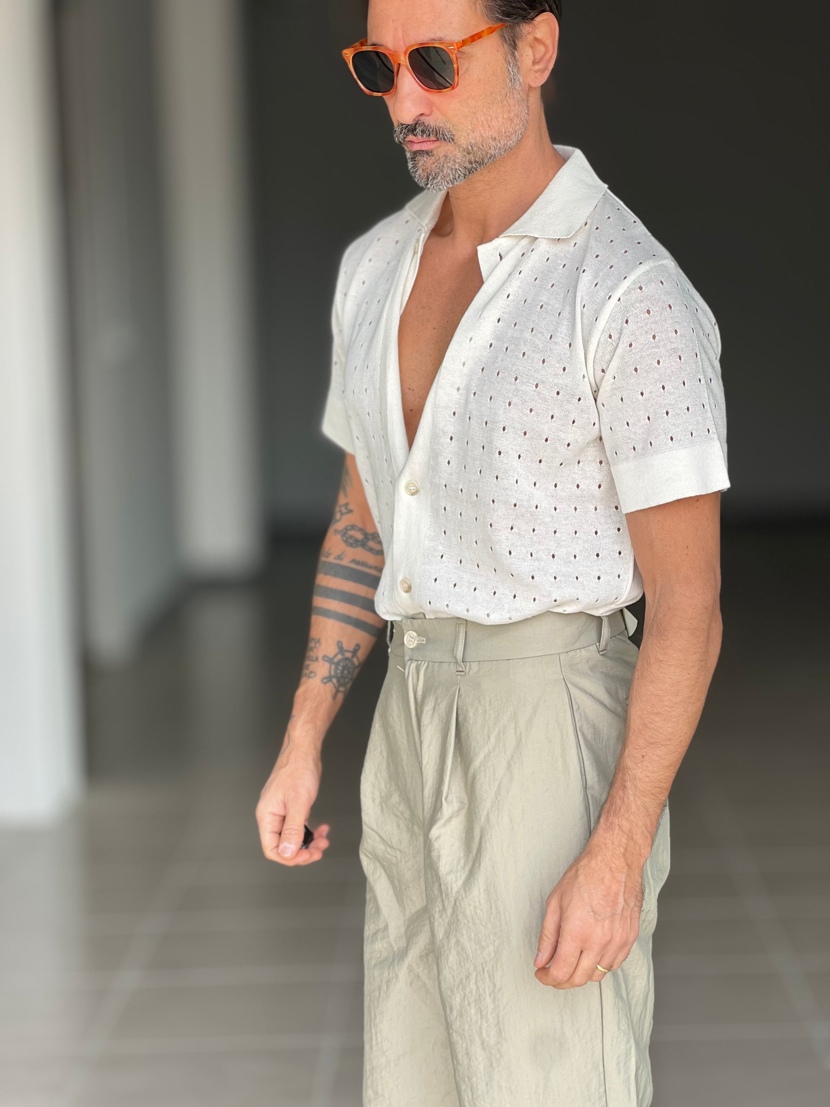 POLO CAMICIA PANNA  TRAMATURA FORATA BL11 00203