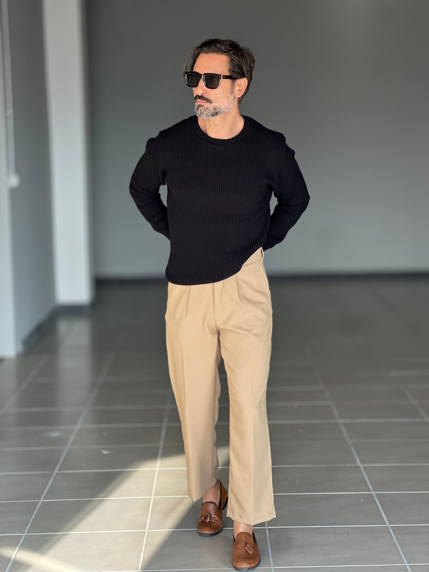 BLUE THREAD COTTON CREW NECK SWEATER