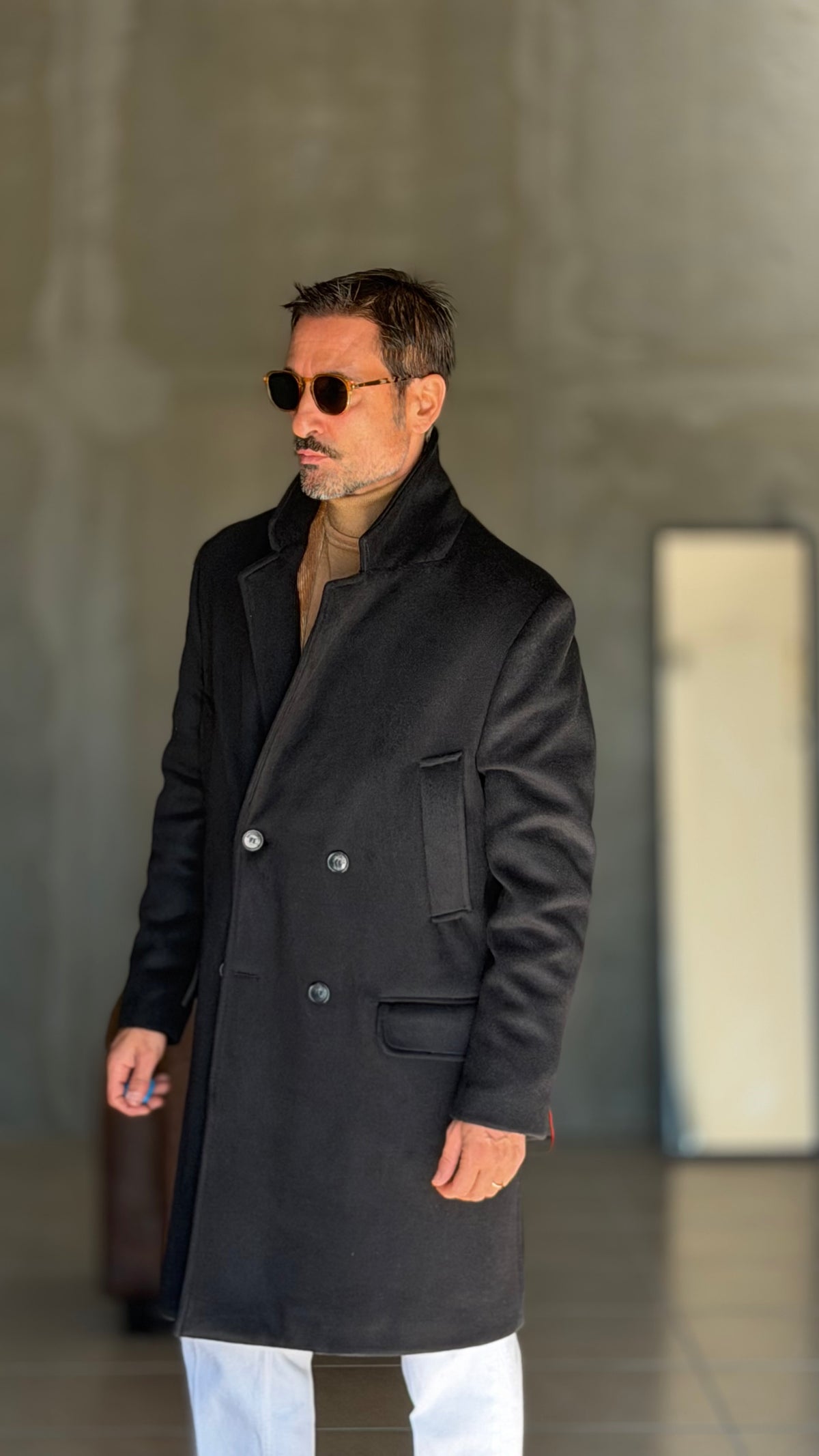 CAPPOTTO NERO DOPPIPETTO OVER FIT EFFETTO PANNO VISCOSA E MISTI TELAMIRA