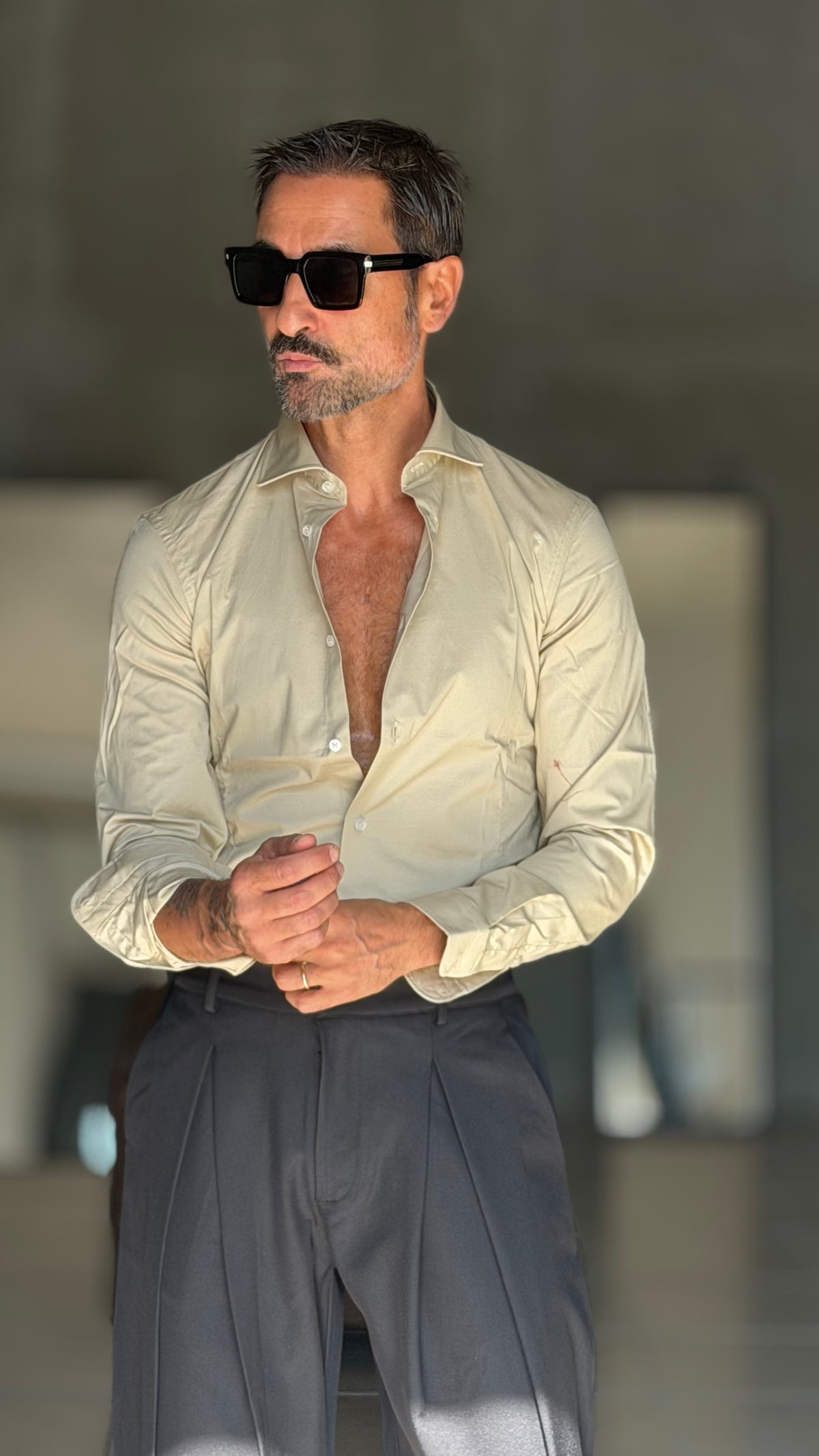 CAMICIA SABBIA STRETCH POPELINE DI COTONE SLIMFIT 345