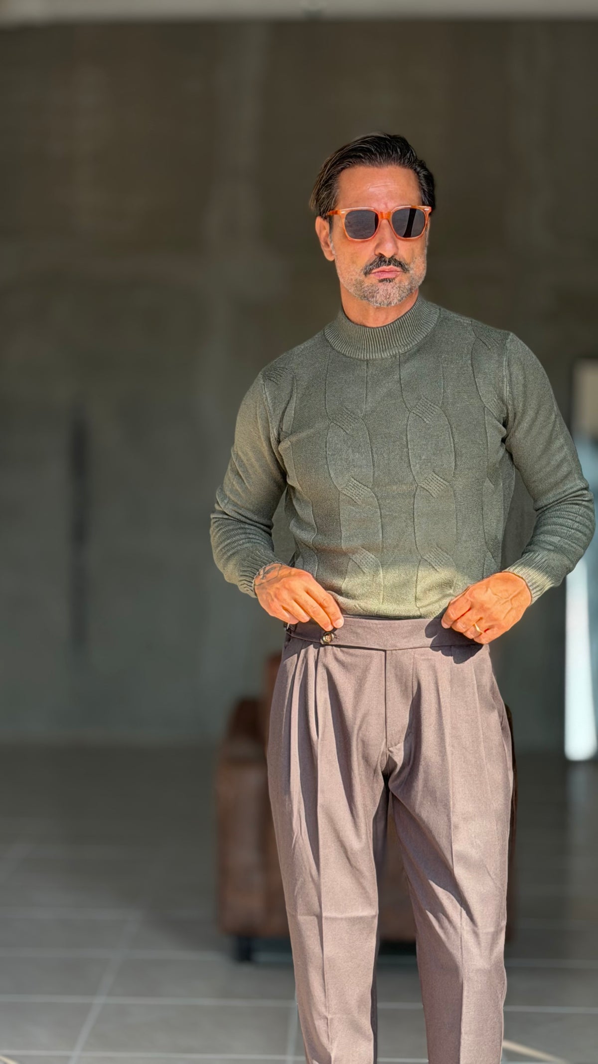 PANTALONE MORO VITA ALTA PINCES VISCOSA  EFFETTO FLANELLA BATTUTA