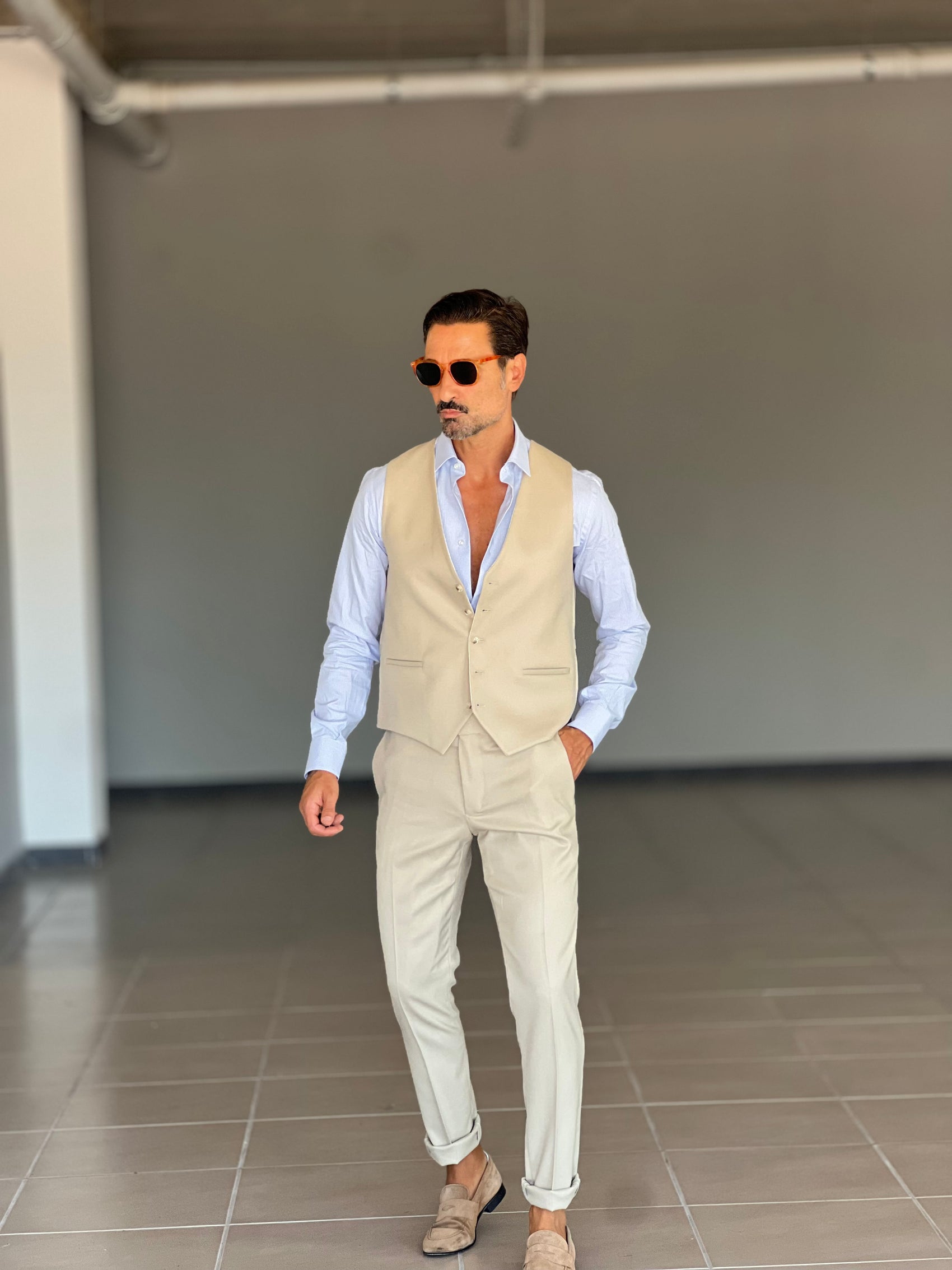 ABITO LANA E MISTI BEIGE 3 PEZZI GILET REVERSIBILE