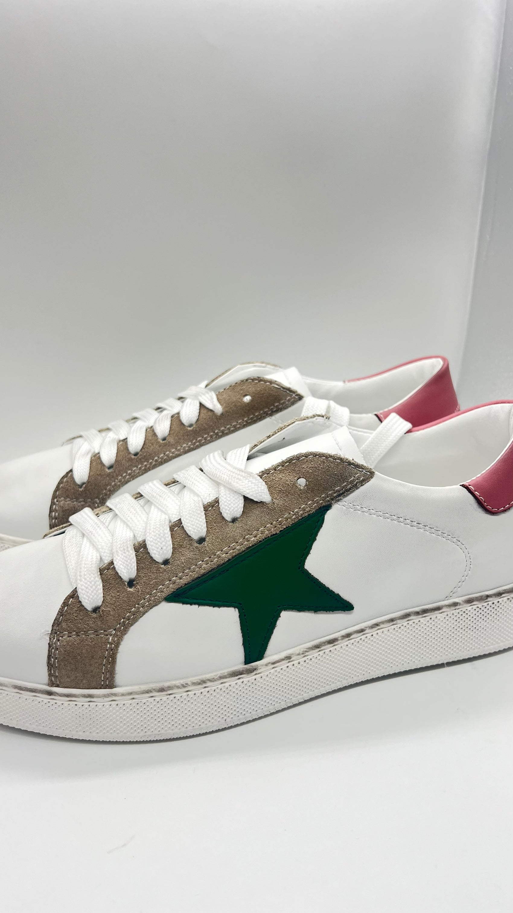 LEATHER AND SUEDE SNEAKERS WITH YELLOW CAP