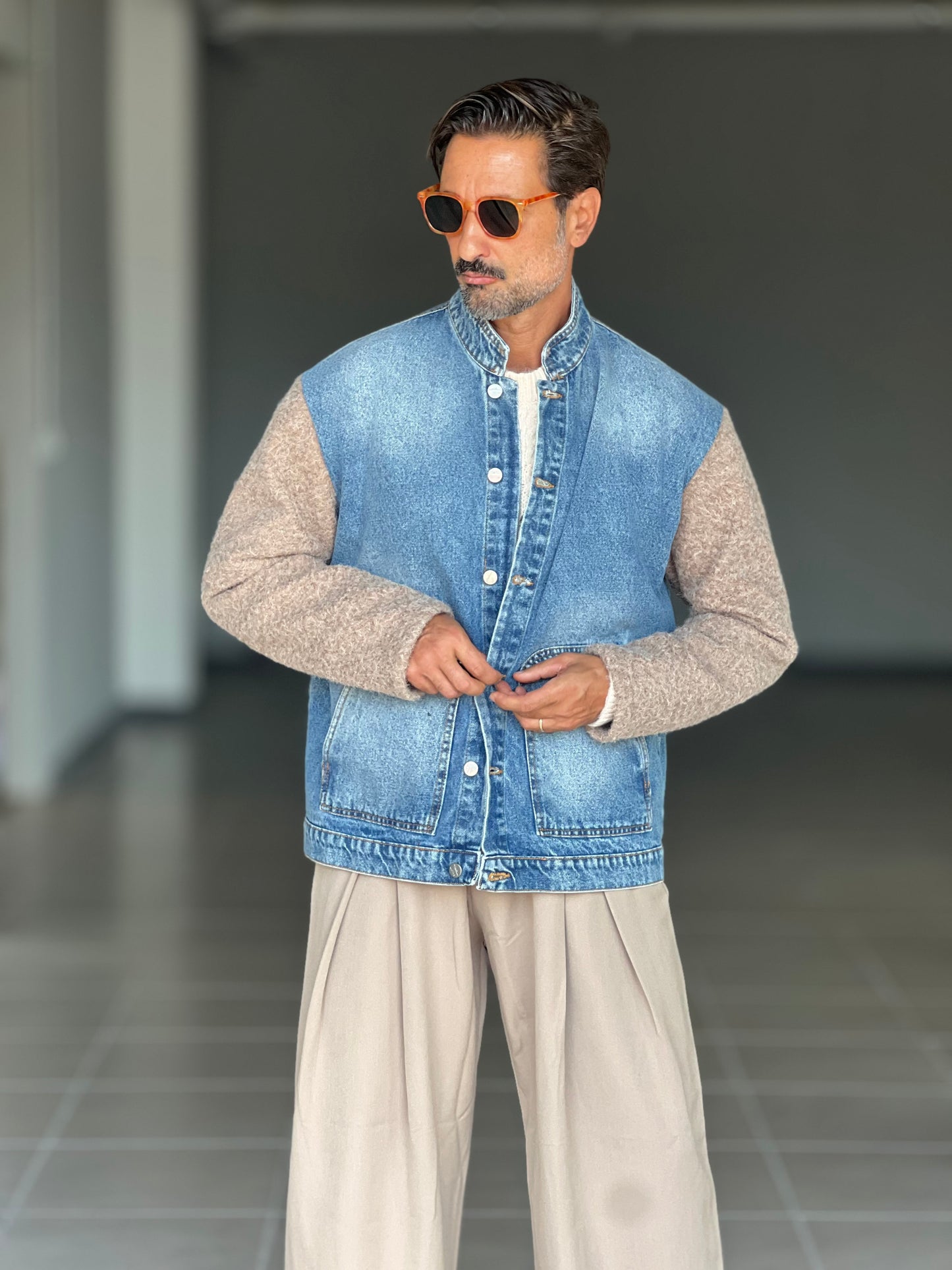 GIACCA DENIM DELAVE' MANICHE IN MAGLIA