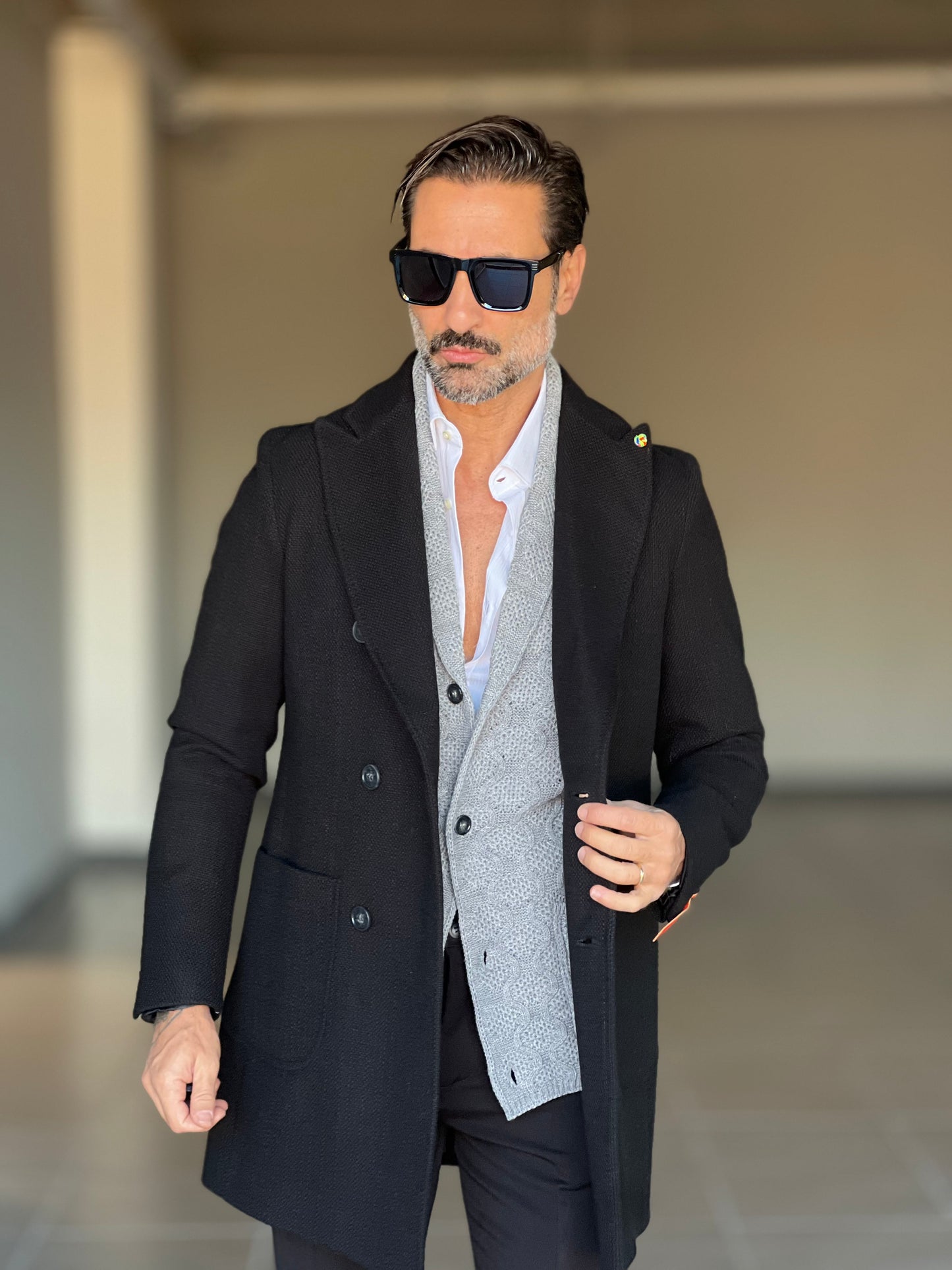 CAPPOTTO  NERO DOPPIOPETTO LAVORAZIONE DIAGONALE