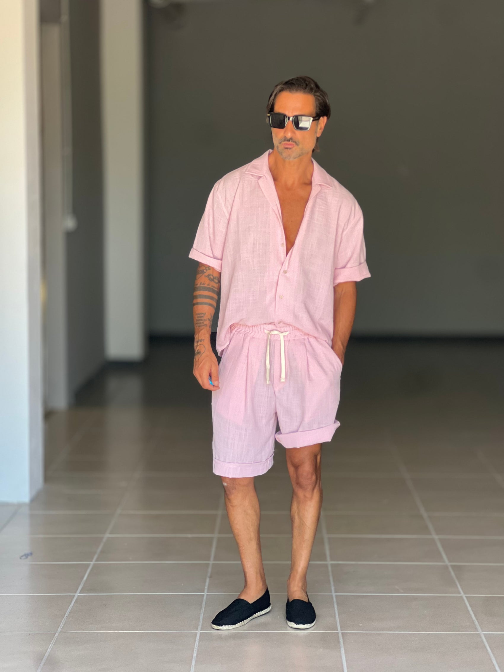 °COORDINATO CIPRIA  CAMICIA E BERMUDA EFFETTO LINO.
