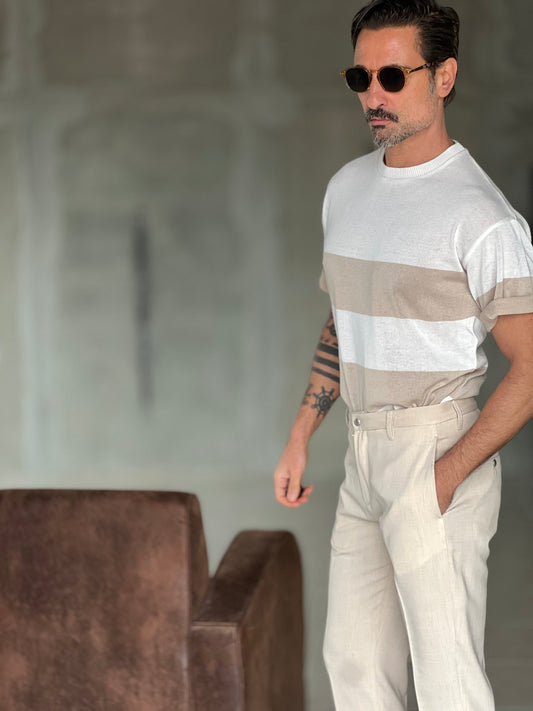 MAGLIA BIANCA RIGA GRANDE BEIGE IN FILO CROP