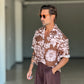 CAMICIA  STAMPA FLOREALE ROSA E MORO COLLO AMERICANO