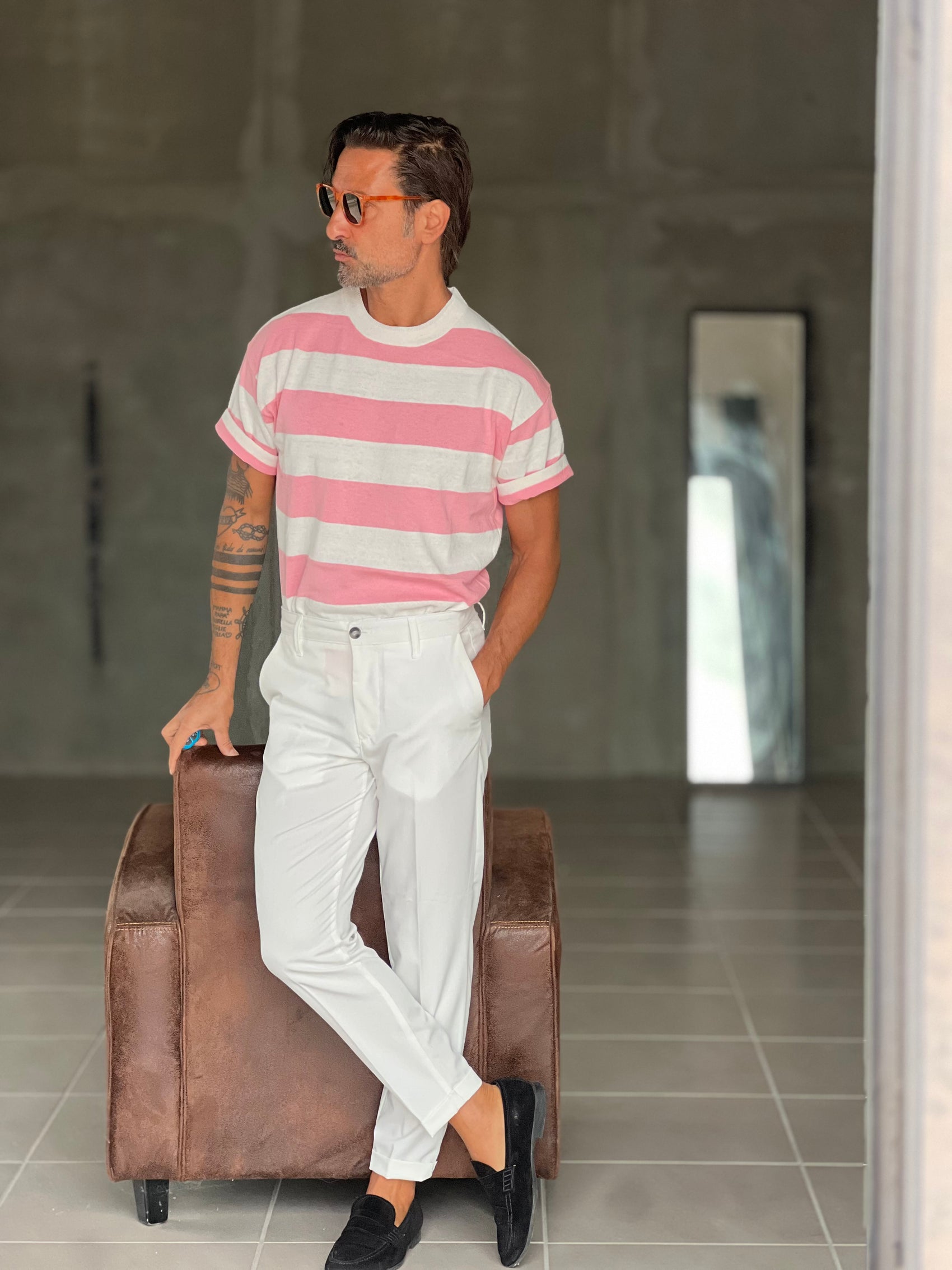 WHITE VISCOSE TROUSERS WITH REGULAR BOTTOM