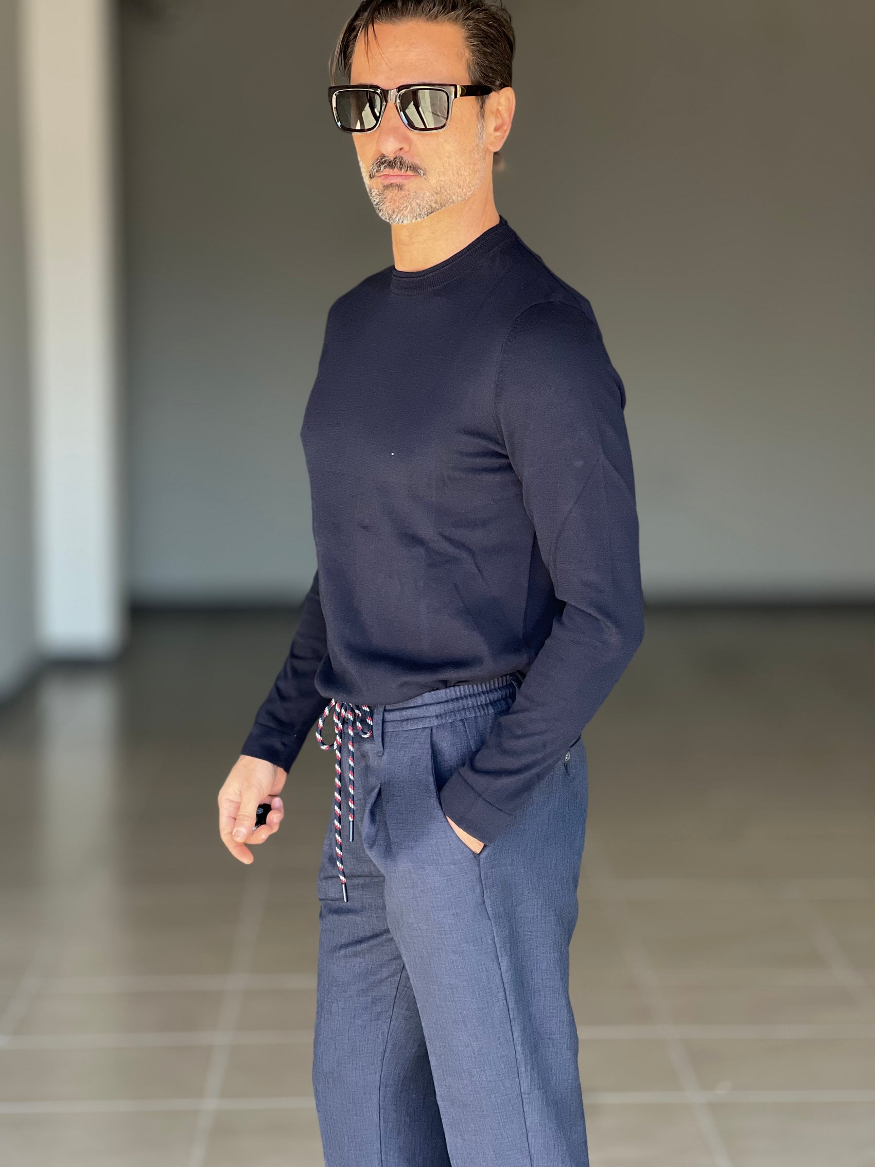 MAGLIA  BLU 2 FILI COTONE