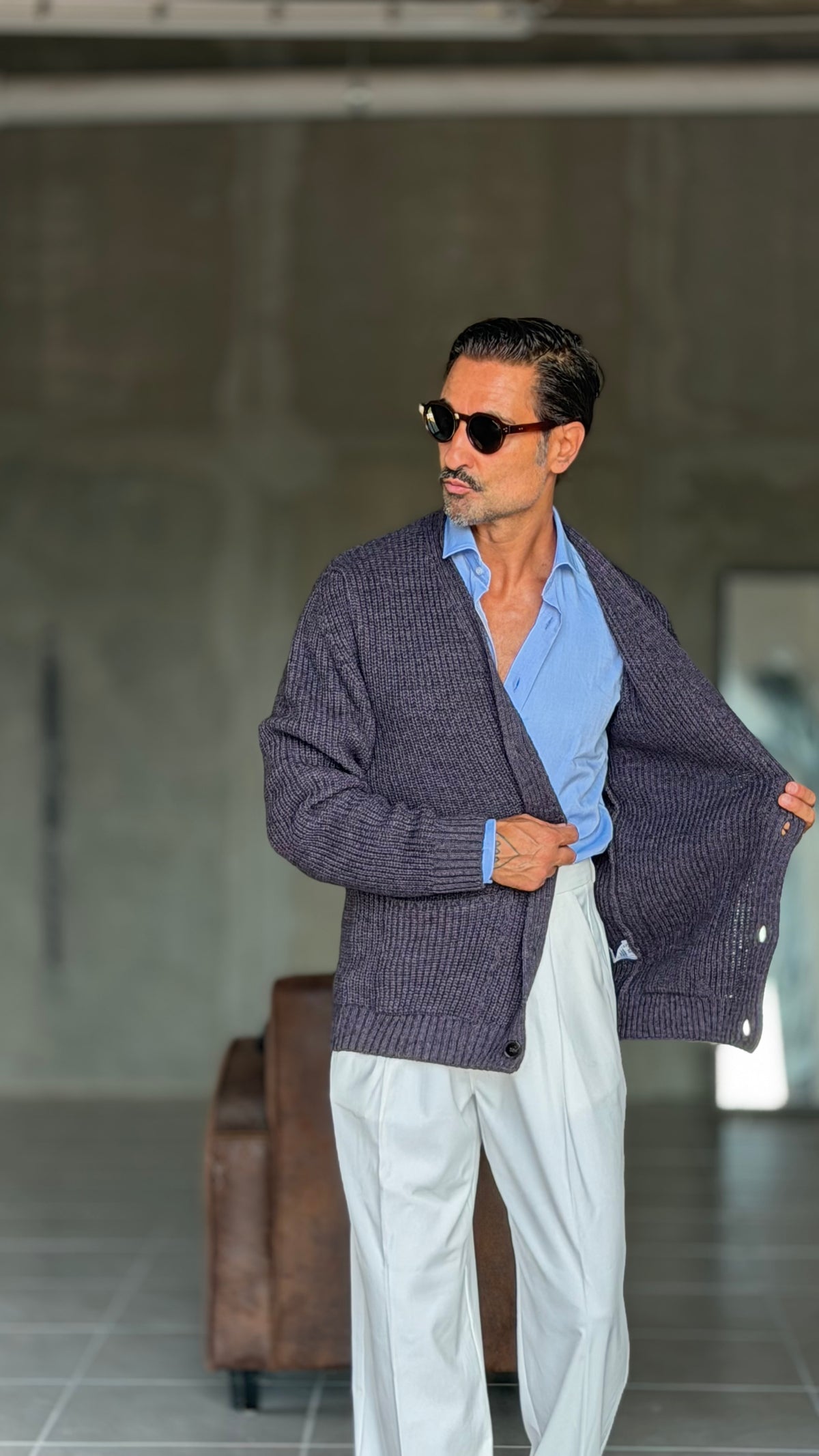 CARDIGAN GLICINE LANA ALPACA VISCOSA MAGLIA INGLESE ALTATENSIONE