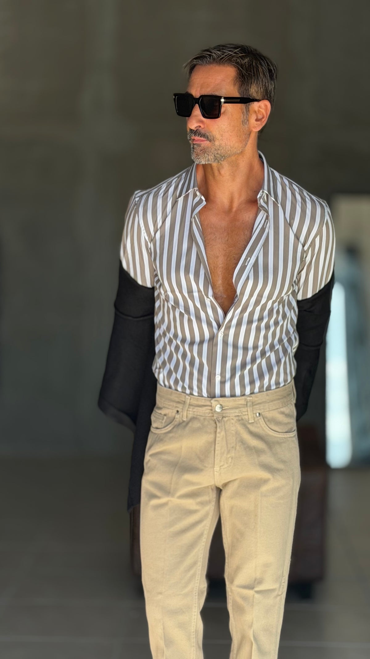 CAMICIA  BACCHETTA TORTORA GRANDE STRETCH