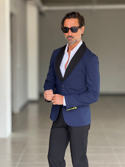 ABITO  SMOKING BLU REVER NERO PANTALONE NERO