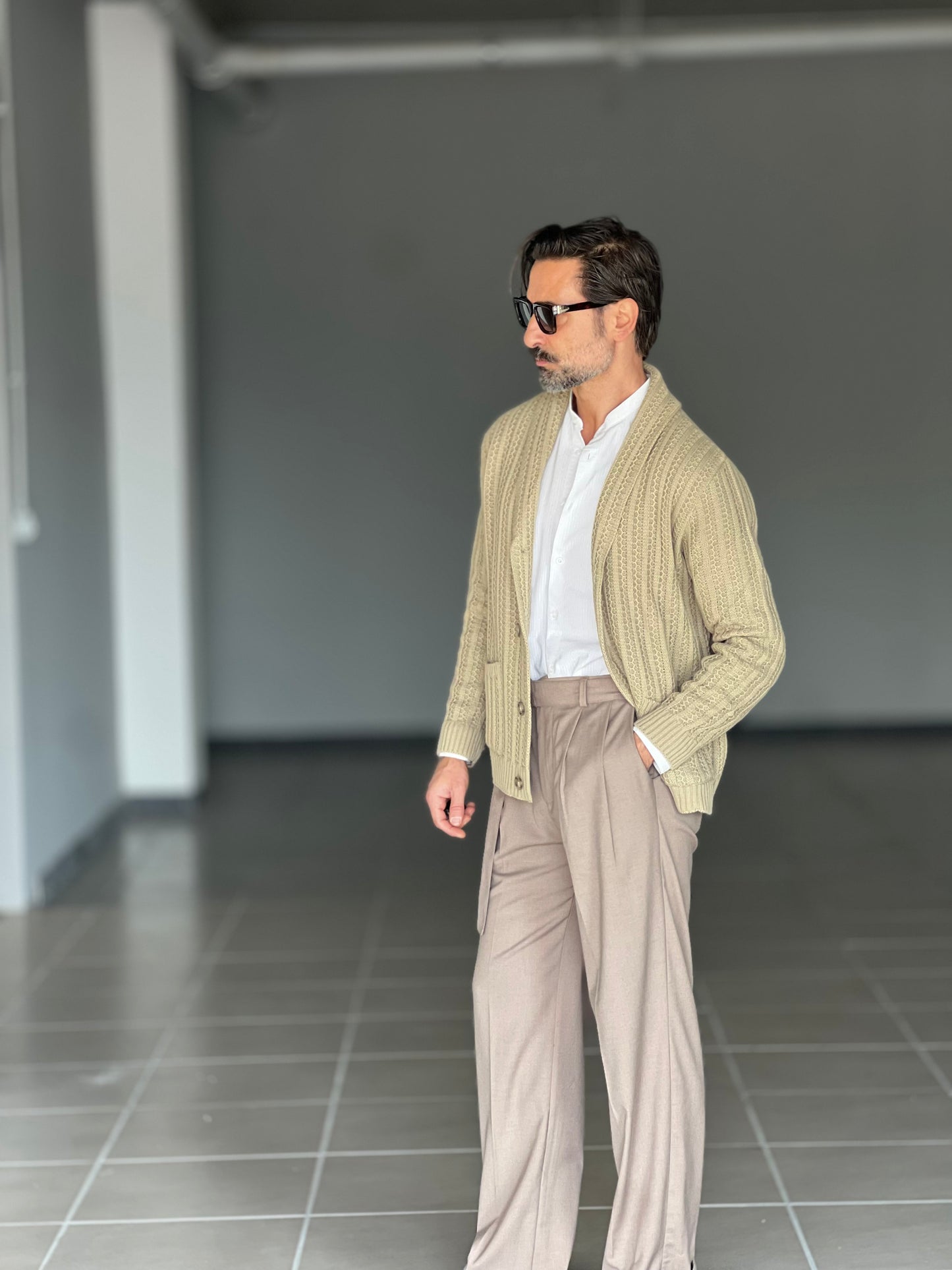 BEIGE COTTON OPEN CARDIGAN