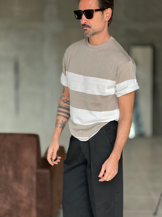 MAGLIA BIANCA RIGA GRANDE TORTORA  IN FILO CROP