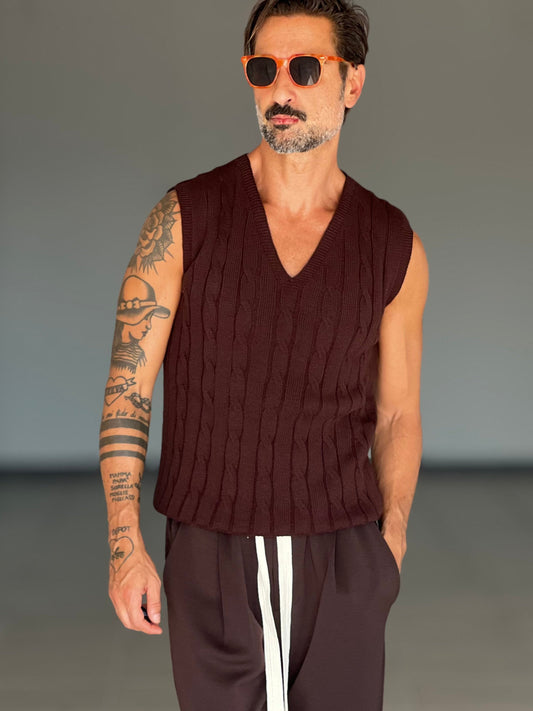 GILET  MAGLIA MORO TRECCIA INGLESE