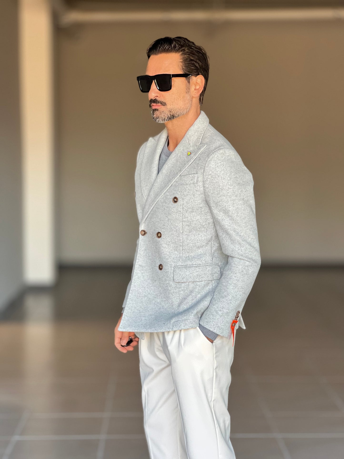 GIACCA PANNO CELESTE GRIGIO DOPPIPETTO