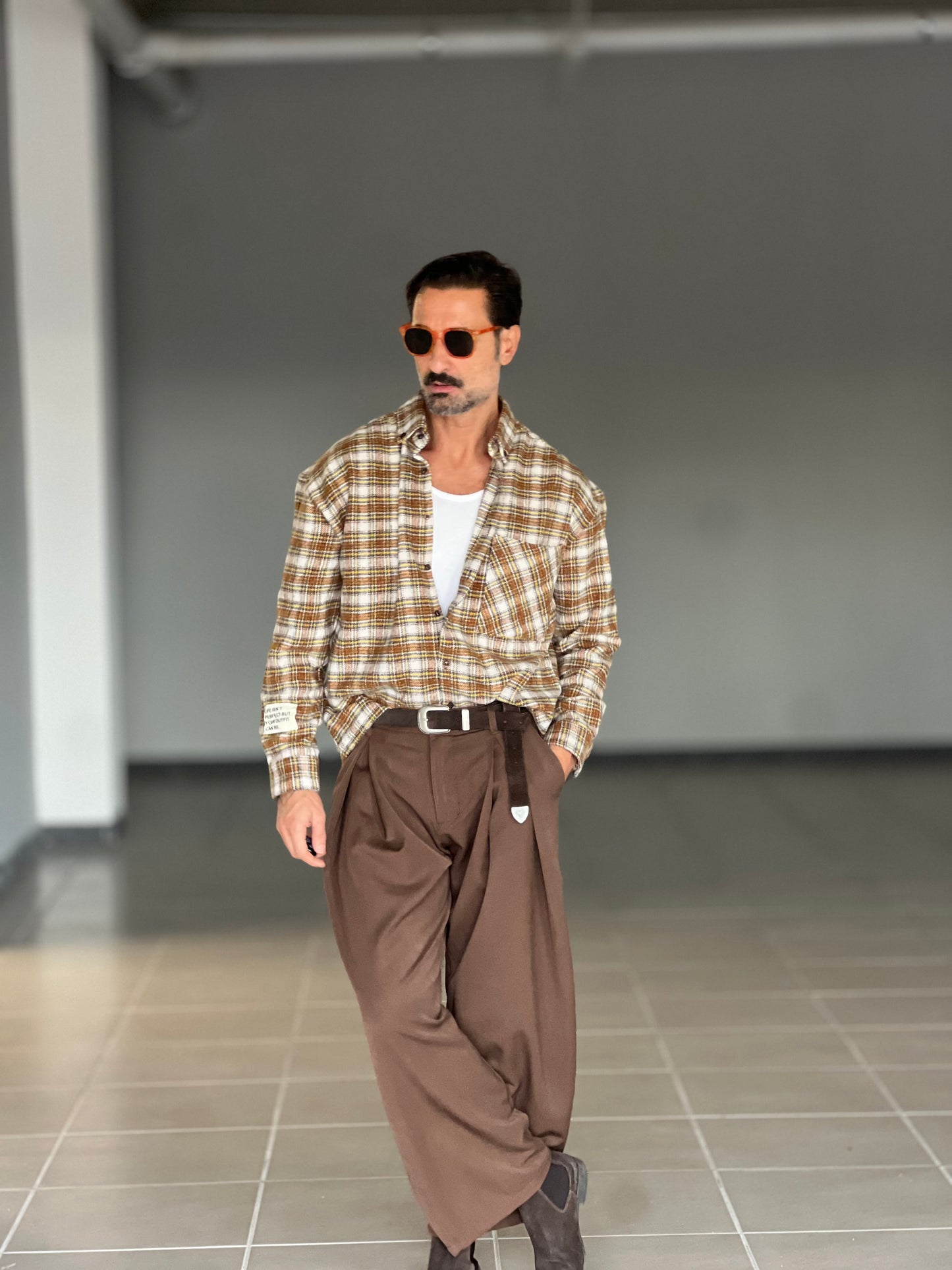 CAMICIA FLANELLA TARTAN CAMMELLO E PANNA