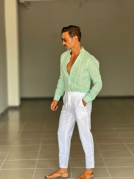 PANTALONE ESTIVO  BIANCO EFFETTO LINO GARZATO
