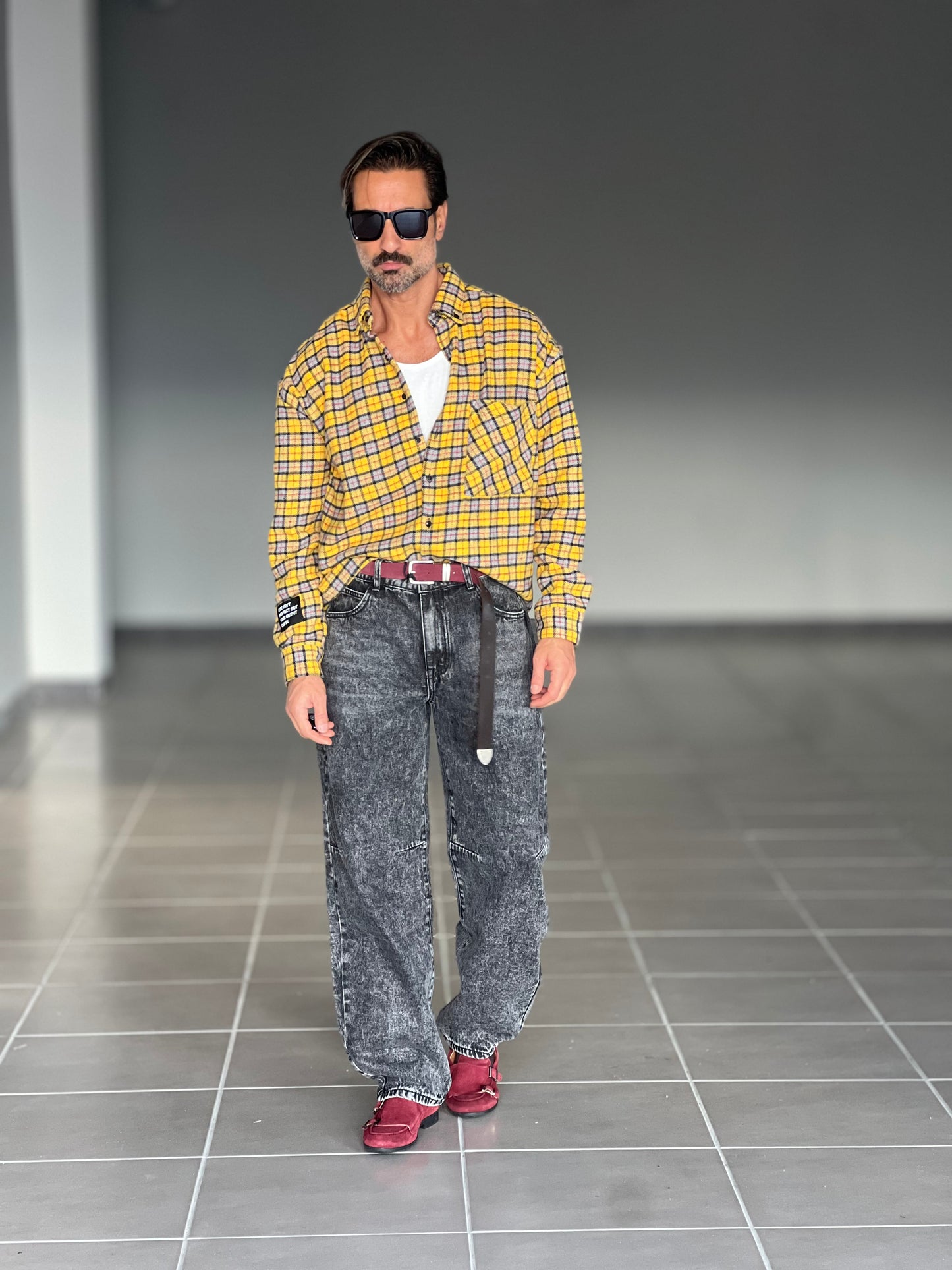 CAMICIA FLANELLA TARTAN GRIGIA E GIALLA