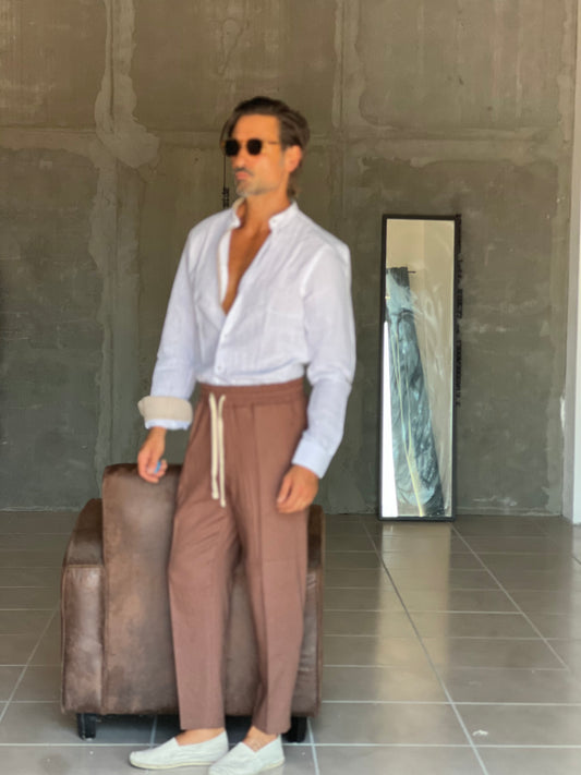 PANTALACCIO CIOCCOLATA  LACCIO A CONTRASTO MISTO LINO