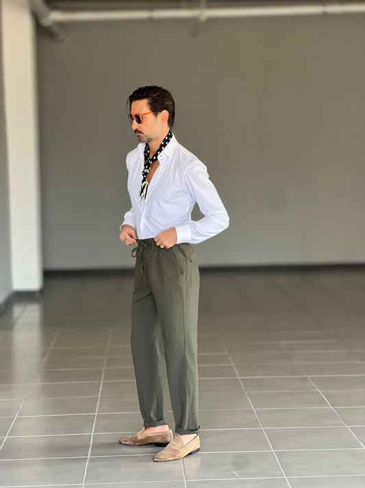 PANTALONE  PINCES  VERDE CREP DI  VISCOSA G PLAY INSERTO CINTURA 0025