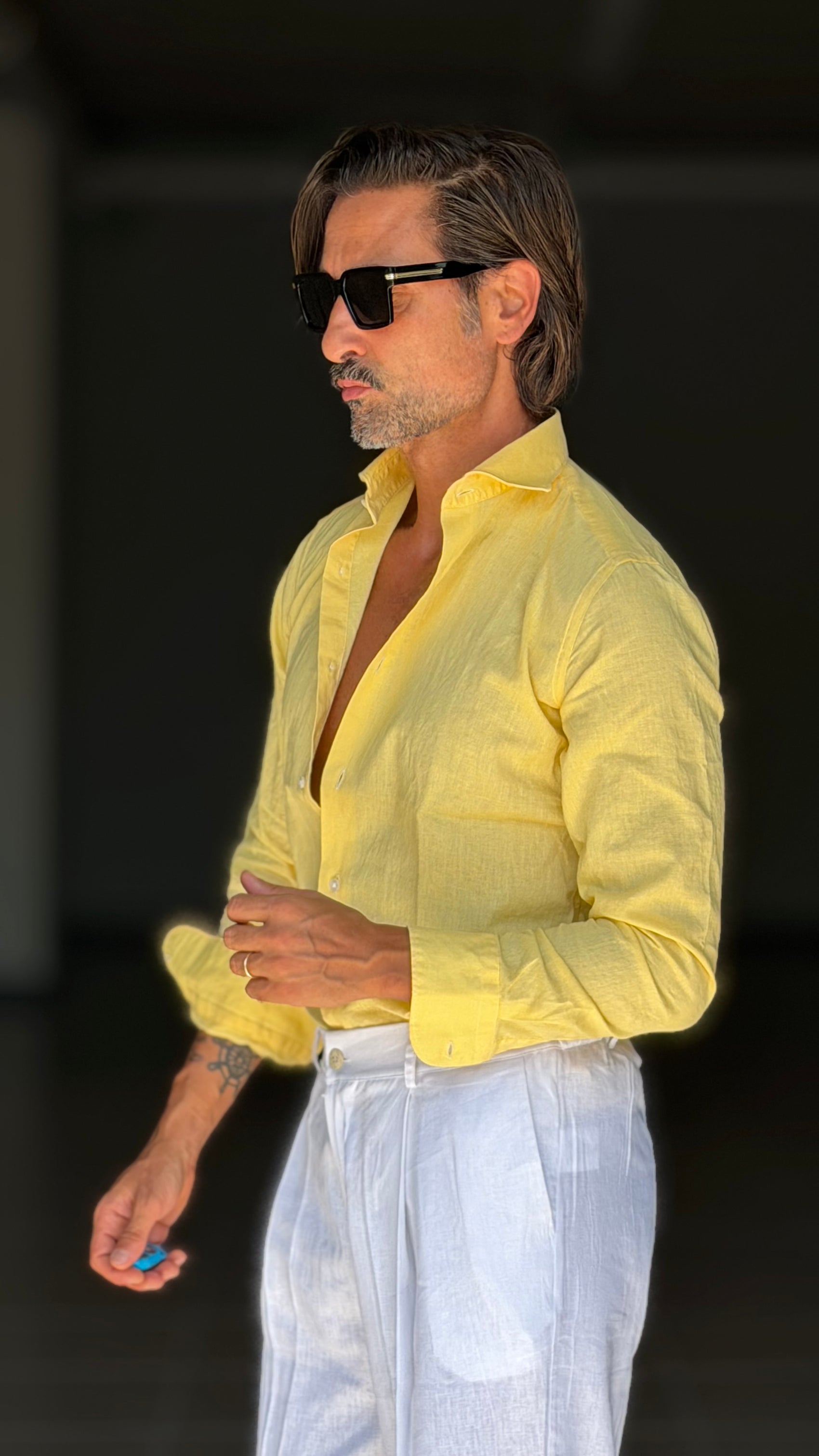 CAMICIA GIALLA CANARINO PURO LINO