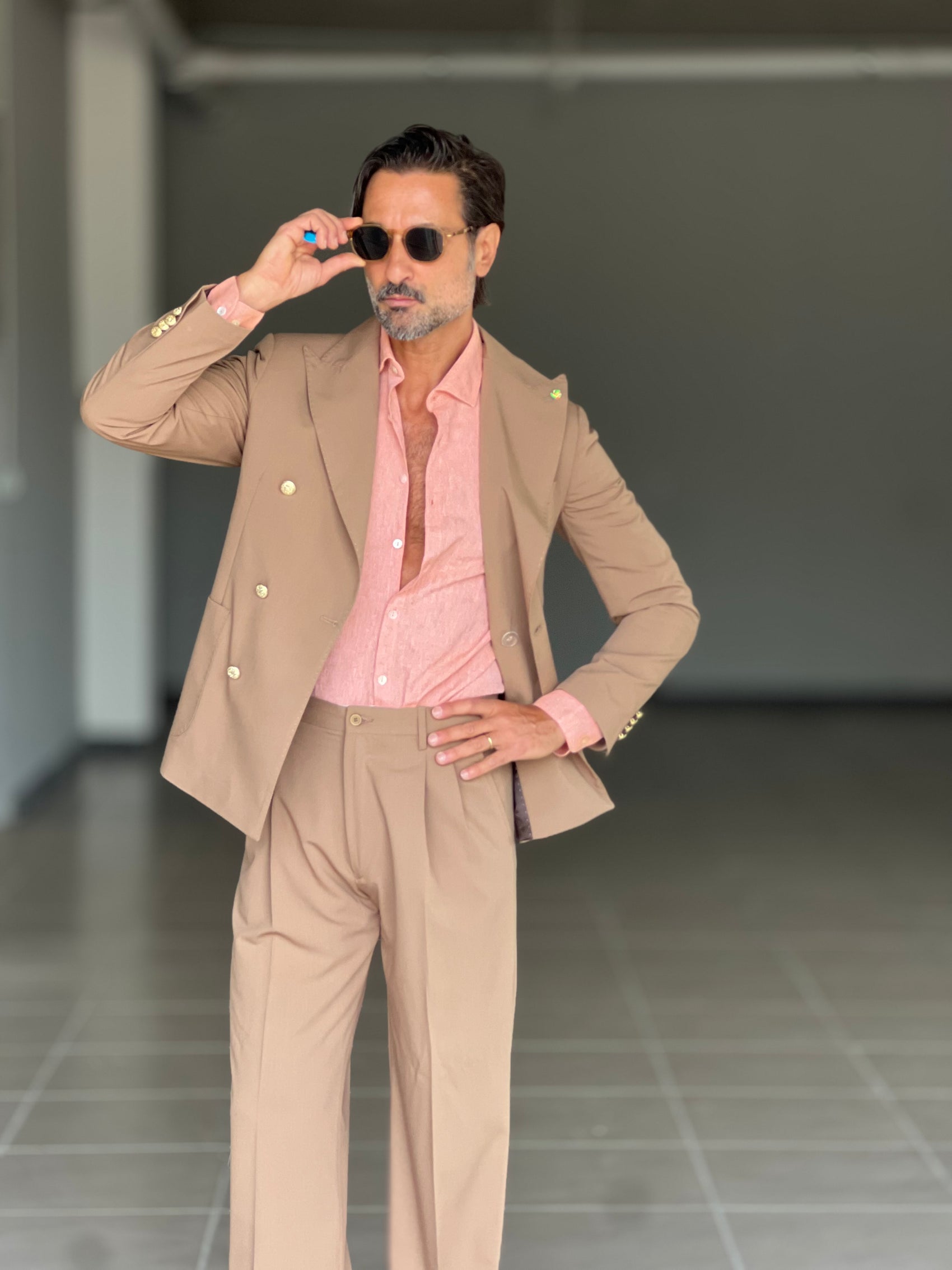 CAMICIA  ARANCIO  LINO E MISTI COLLO ITALIANO