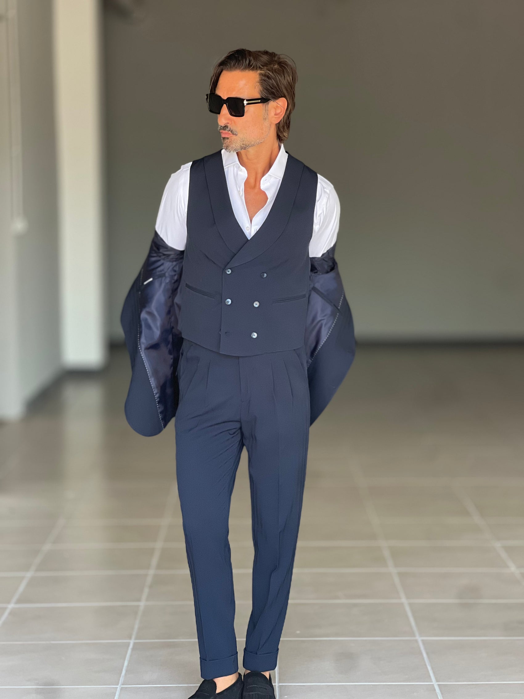 ABITO BLU  MONOPETTO  3 PEZZI  TRAMATO GILET PETRO'