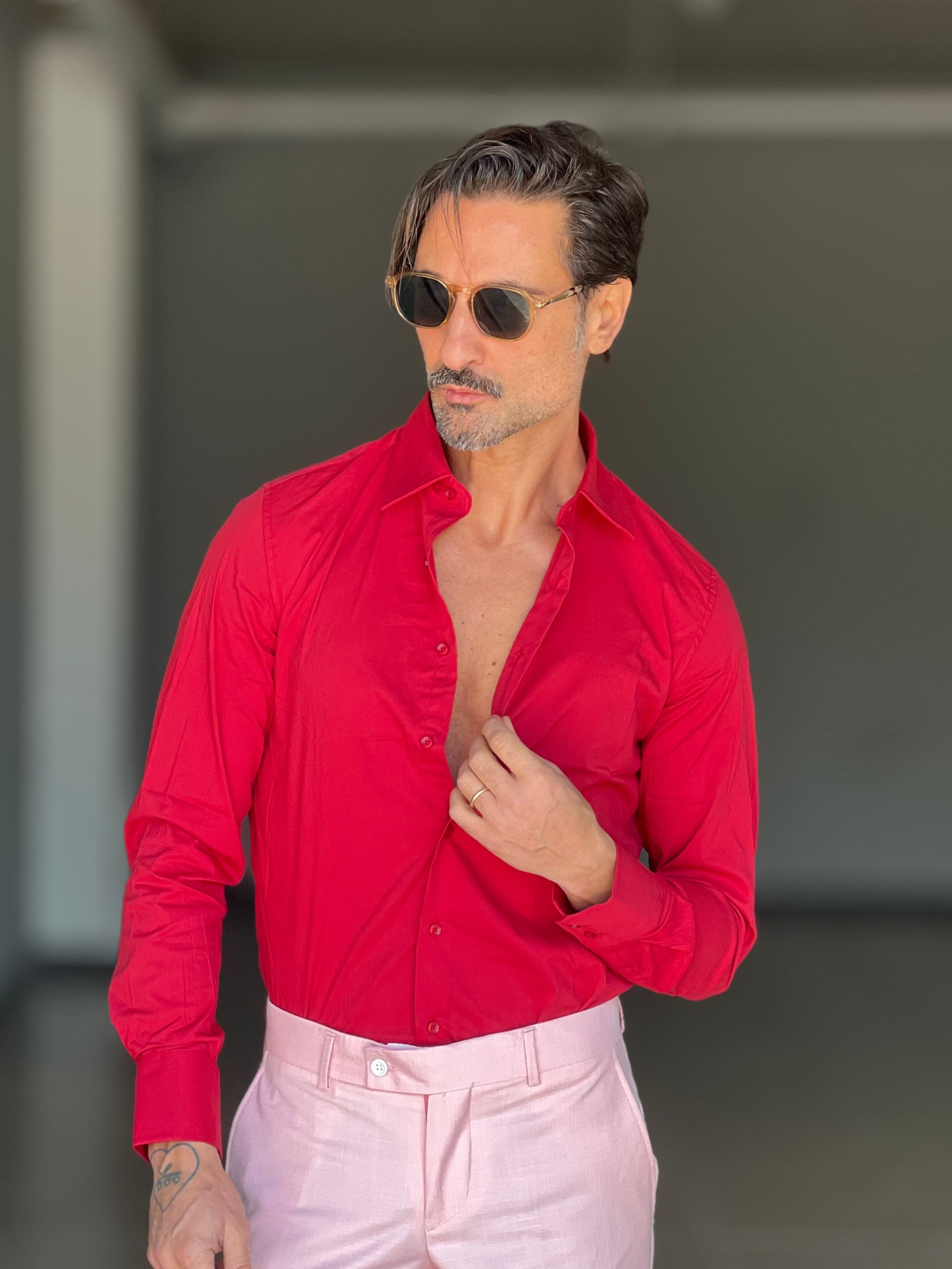 CAMICIA ROSSA  POPELINE DI COTONE STRECH. 0045