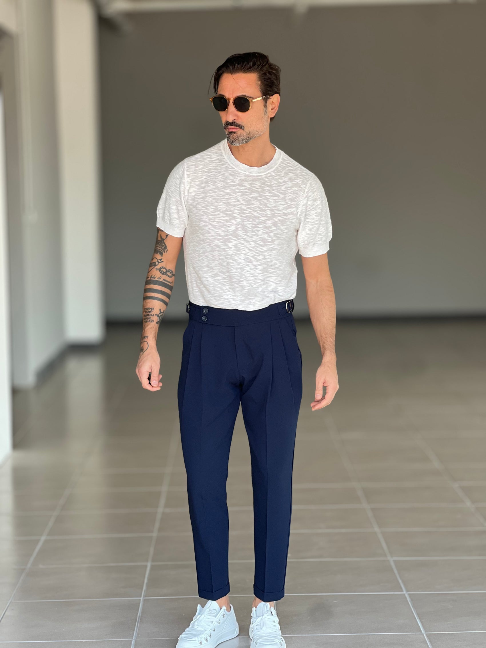 PANTALONE BLU  VITA ALTA PINCES VISCOSA ( CODICE 31 )