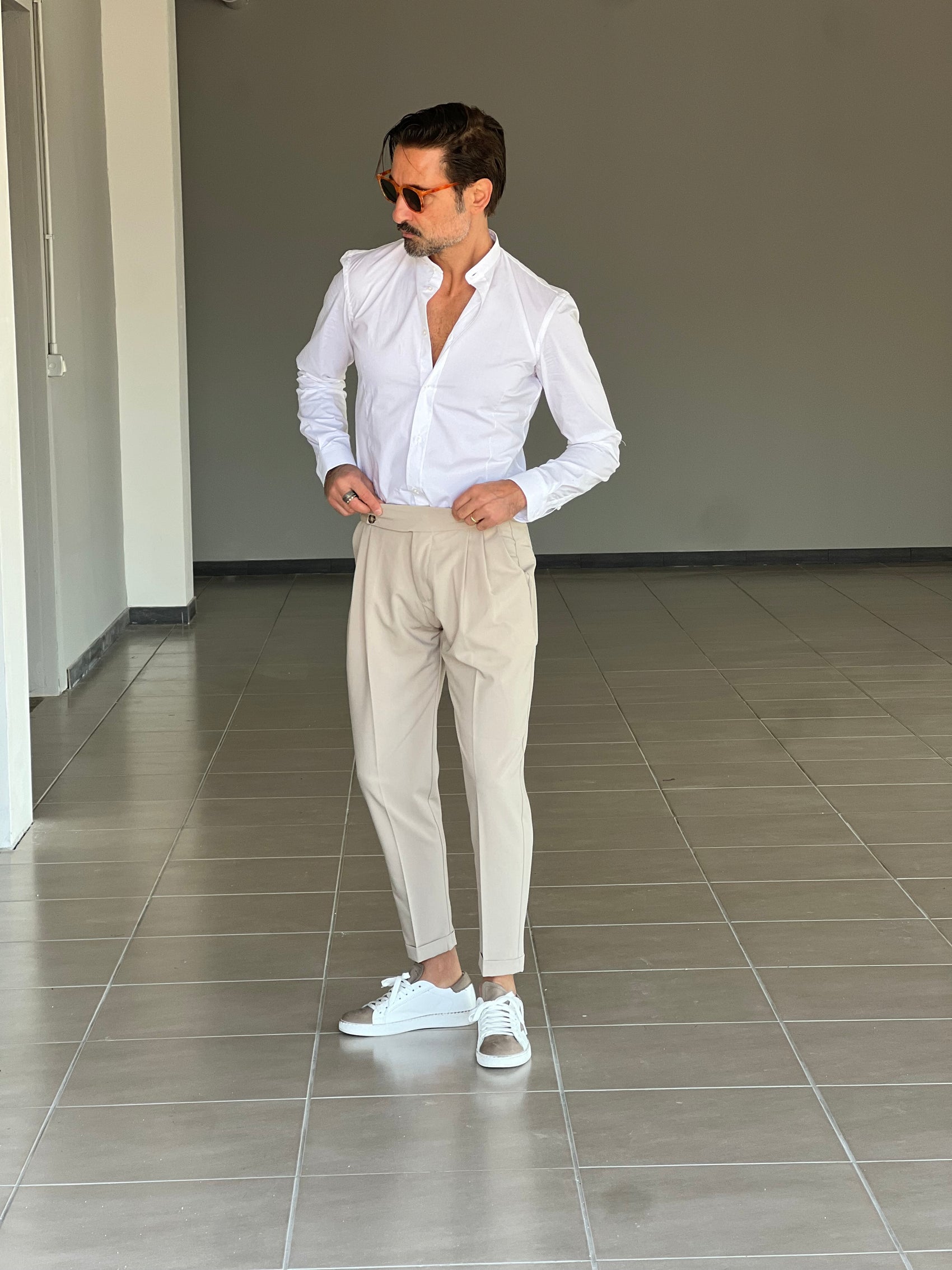 PANTALONE BEIGE VITA ALTA PINCES VISCOSA